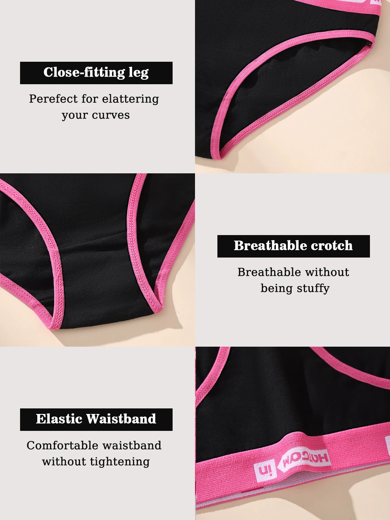 Women Cotton Panties - 6Pcs Breathable Low-Rise Underwear Set | Soft Stretch Black Briefs - ZOOMNSTORE