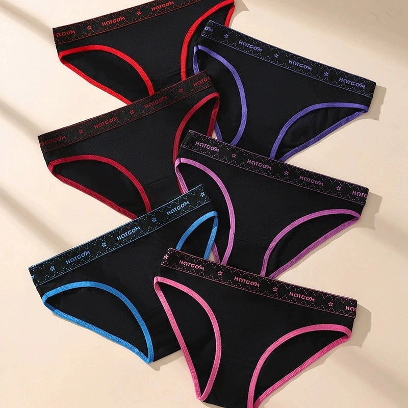 Women Cotton Panties - 6Pcs Breathable Low-Rise Underwear Set | Soft Stretch Black Briefs - ZOOMNSTORE