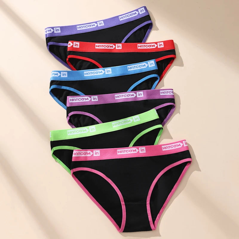 Women Cotton Panties - 6Pcs Breathable Low-Rise Underwear Set | Soft Stretch Black Briefs - ZOOMNSTORE