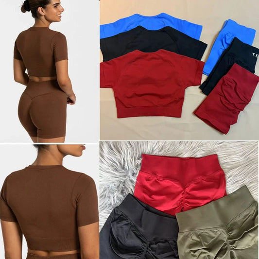 Lightweight Seamless Crop Top - Womens Short Sleeve Yoga  Gym Shirt - ZOOMNSTORE