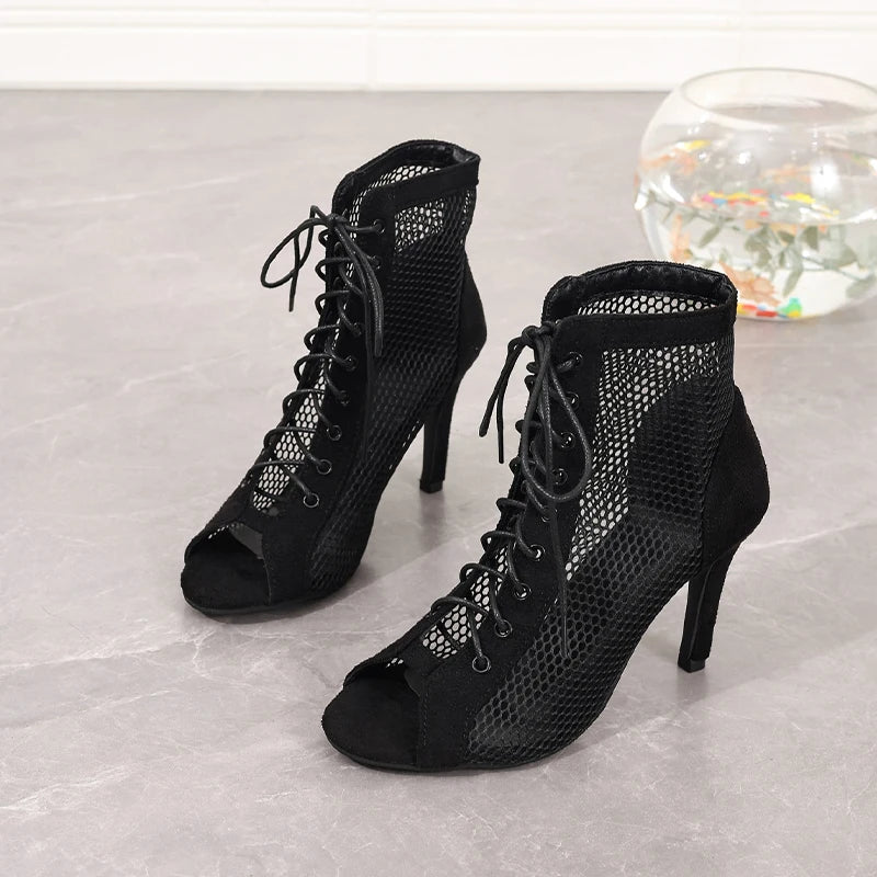 Women Dance Pumps – High Heel Shoes | Ballroom Salsa Mesh Cutout Sandals - ZOOMNSTORE