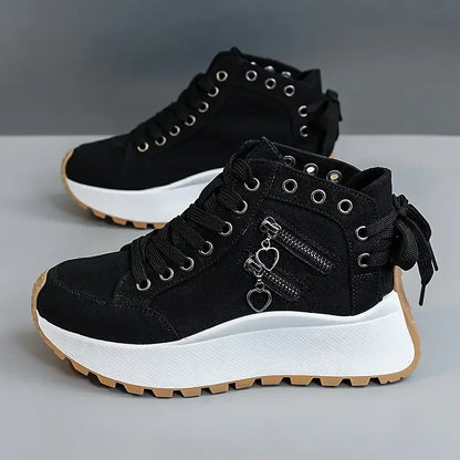 Women Denim Sneakers - High Top Canvas Platform Shoes For Female Students 2024 New - ZOOMNSTORE