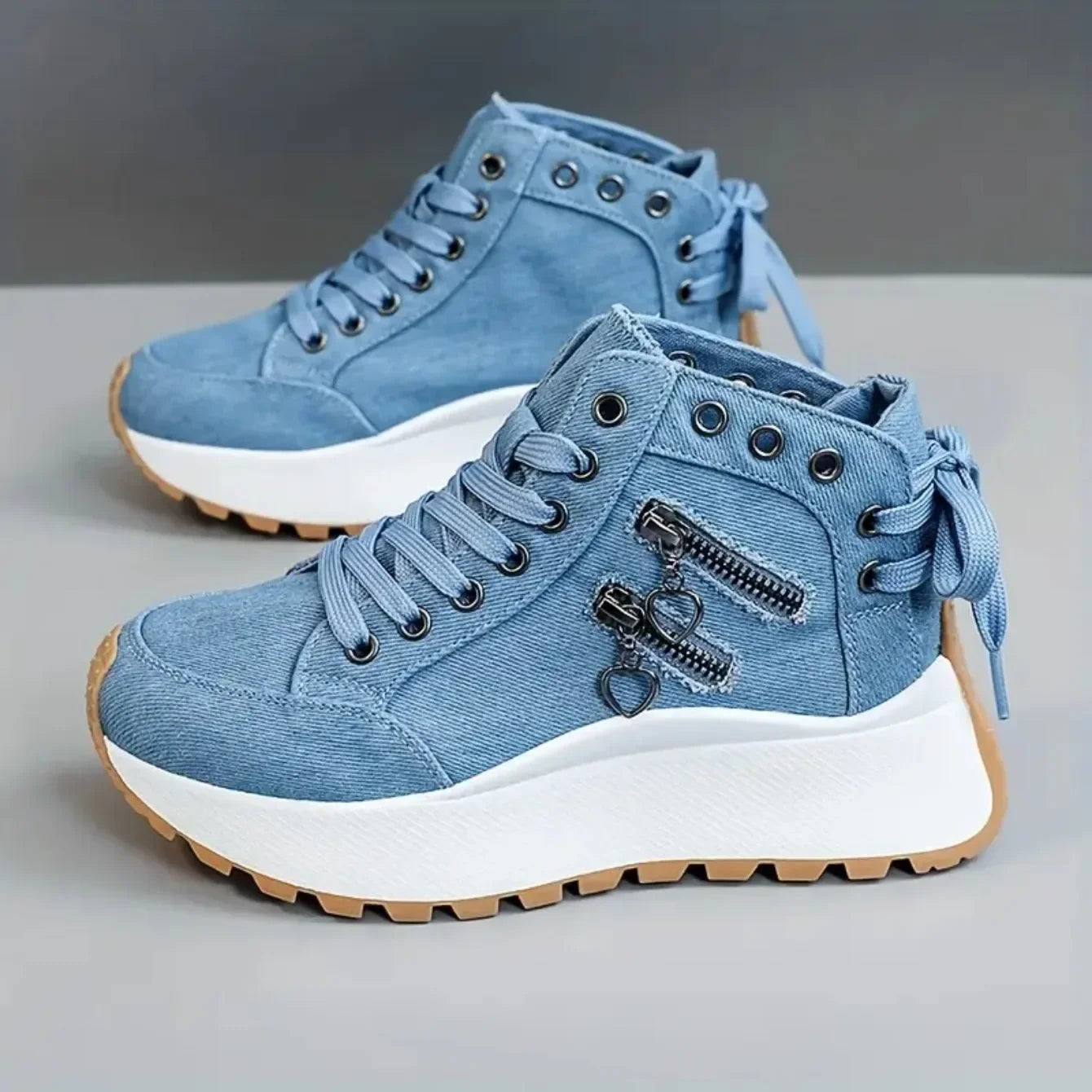 Women Denim Sneakers - High Top Canvas Platform Shoes For Female Students 2024 New - ZOOMNSTORE