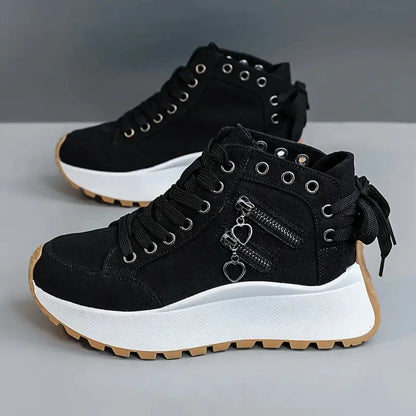Women Denim Sneakers - High Top Canvas Platform Shoes For Female Students 2024 New - ZOOMNSTORE