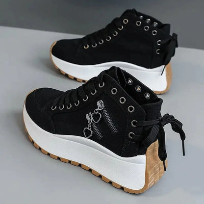Women Denim Sneakers - High Top Canvas Platform Shoes For Female Students 2024 New - ZOOMNSTORE
