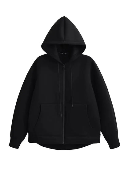 Women Gray Jacket - Hooded Zipper Closure Casual Outerwear With Big Pockets - ZOOMNSTORE