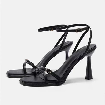 Designer Womens High Heels - Black Lace-Up Stiletto Sandals - ZOOMNSTORE