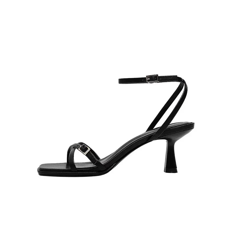 Designer Womens High Heels - Black Lace-Up Stiletto Sandals - ZOOMNSTORE