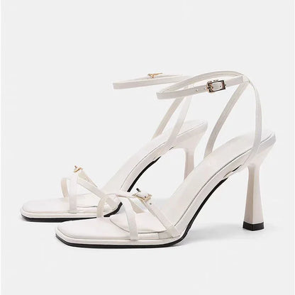 Designer Womens High Heels - Black Lace-Up Stiletto Sandals - ZOOMNSTORE