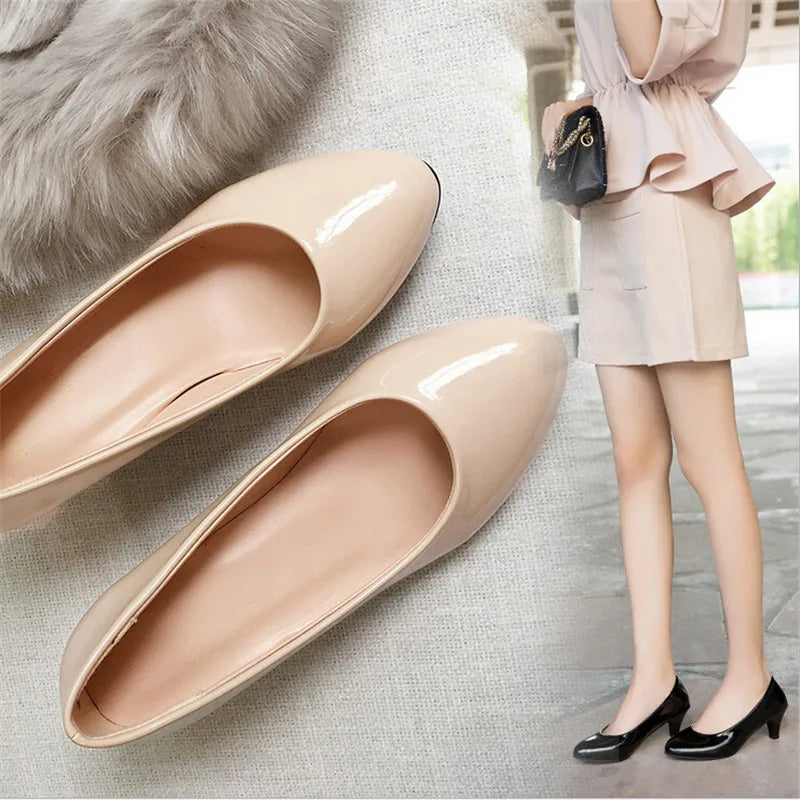 Women High Heels - Ladies Pumps With Medium Heel | Nude Party Shoes, PU Insole - ZOOMNSTORE