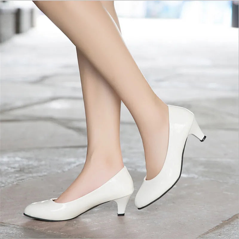 Women High Heels - Ladies Pumps With Medium Heel | Nude Party Shoes, PU Insole - ZOOMNSTORE