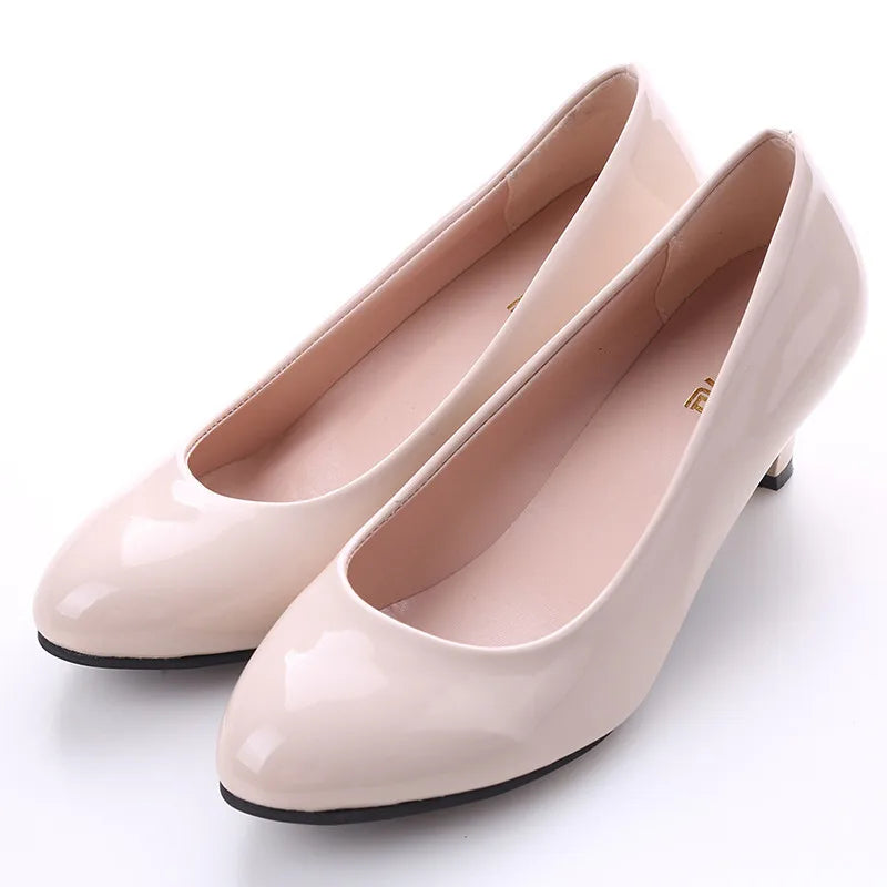 Women High Heels - Ladies Pumps With Medium Heel | Nude Party Shoes, PU Insole - ZOOMNSTORE