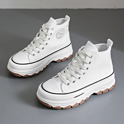 High Top Canvas Sneakers - Womens Lace-Up Platform Shoes Non-Slip  Wear Resistant - ZOOMNSTORE