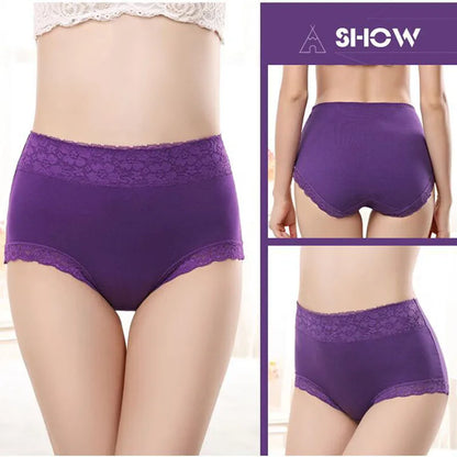 Womens Lace Cotton High Waist Briefs - Plus Size Panties 3-Pack - ZOOMNSTORE