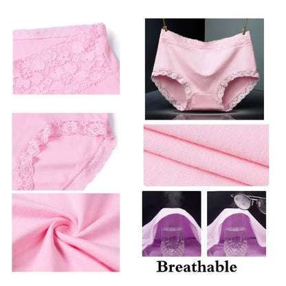 Womens Lace Cotton High Waist Briefs - Plus Size Panties 3-Pack - ZOOMNSTORE