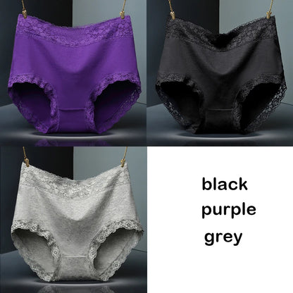 Womens Lace Cotton High Waist Briefs - Plus Size Panties 3-Pack - ZOOMNSTORE
