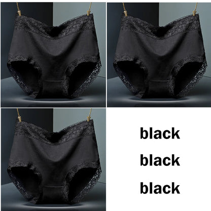 Womens Lace Cotton High Waist Briefs - Plus Size Panties 3-Pack - ZOOMNSTORE