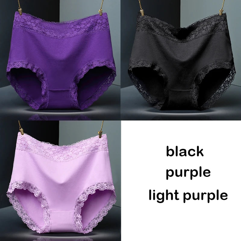 Womens Lace Cotton High Waist Briefs - Plus Size Panties 3-Pack - ZOOMNSTORE