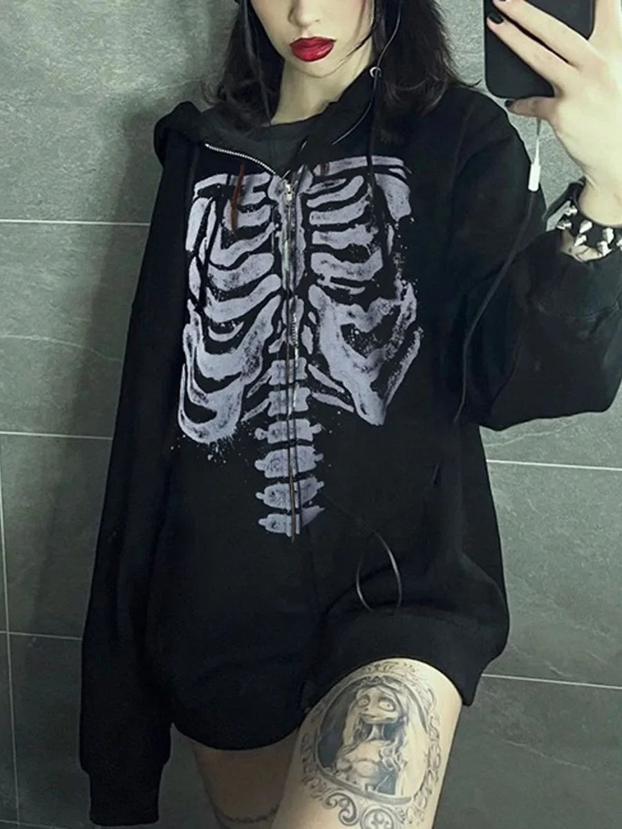 Gothic Skull Hoodie - Casual Long Sleeve Zipper Coat for Halloween - ZOOMNSTORE