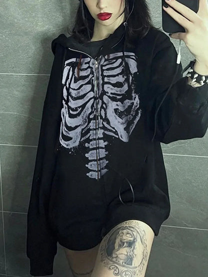 Gothic Skull Hoodie - Casual Long Sleeve Zipper Coat for Halloween - ZOOMNSTORE