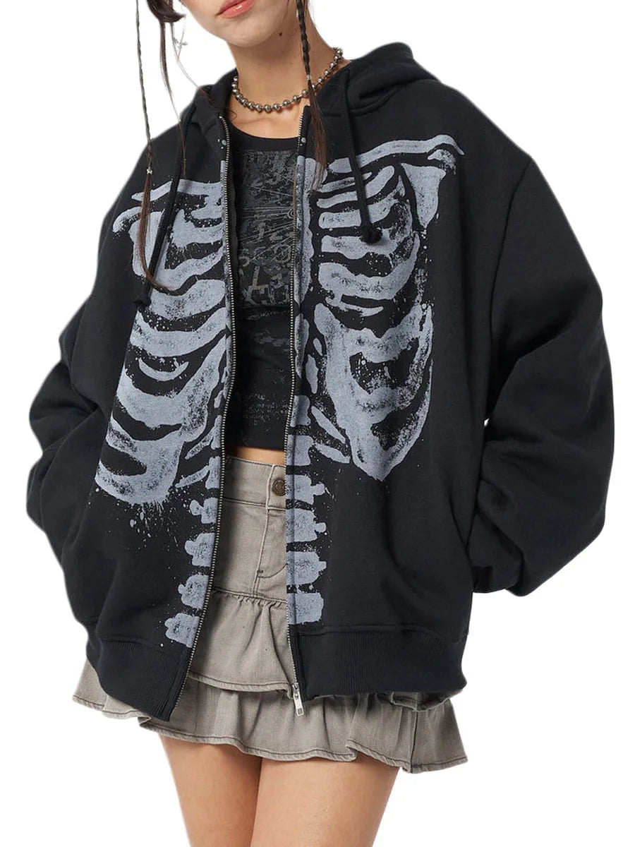 Gothic Skull Hoodie - Casual Long Sleeve Zipper Coat for Halloween - ZOOMNSTORE