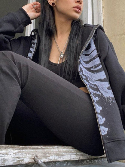 Gothic Skull Hoodie - Casual Long Sleeve Zipper Coat for Halloween - ZOOMNSTORE