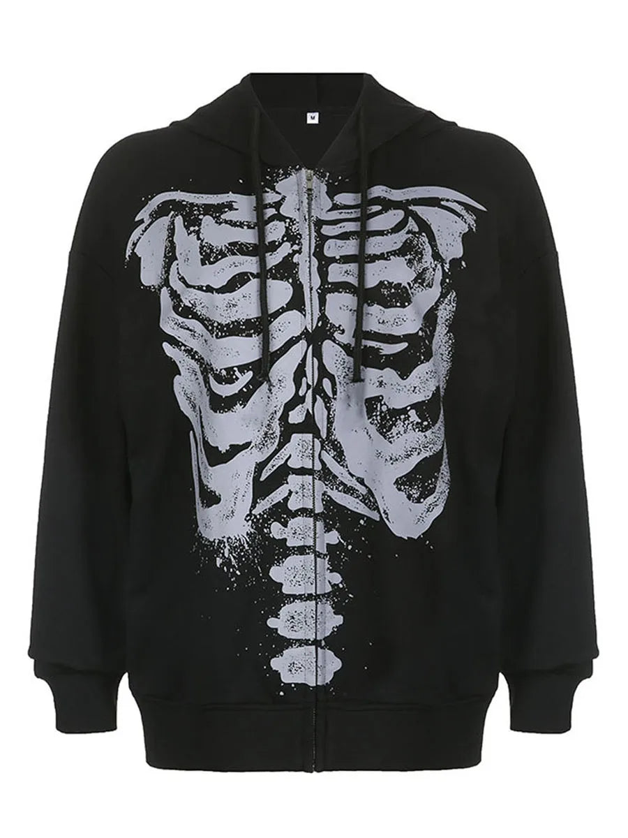 Gothic Skull Hoodie - Casual Long Sleeve Zipper Coat for Halloween - ZOOMNSTORE