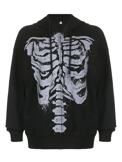 Gothic Skull Hoodie - Casual Long Sleeve Zipper Coat for Halloween - ZOOMNSTORE