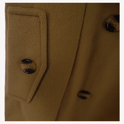 Women Hooded Jacket - Mid Length Double Breasted Coat With Woolen Lapel & Turn Down Collar - ZOOMNSTORE