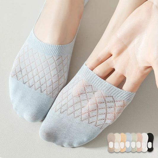 Womens Invisible Boat Socks - 5 Pairs Non-slip Breathable Mesh Low Cut Summer Sox - ZOOMNSTORE