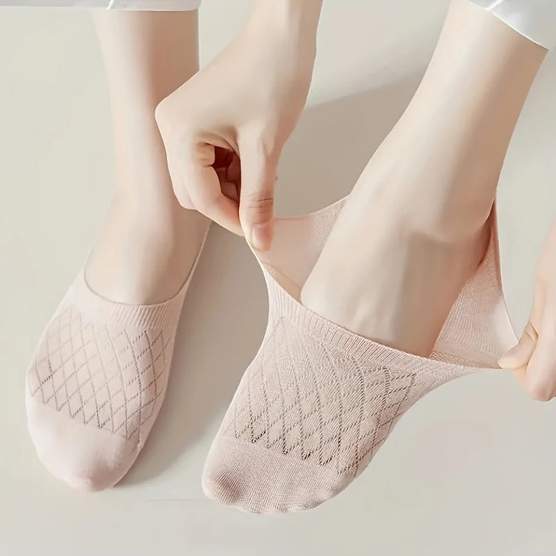 Womens Invisible Boat Socks - 5 Pairs Non-slip Breathable Mesh Low Cut Summer Sox - ZOOMNSTORE