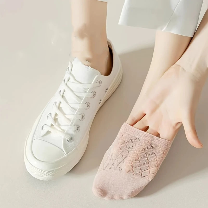 Womens Invisible Boat Socks - 5 Pairs Non-slip Breathable Mesh Low Cut Summer Sox - ZOOMNSTORE