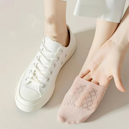 Womens Invisible Boat Socks - 5 Pairs Non-slip Breathable Mesh Low Cut Summer Sox - ZOOMNSTORE