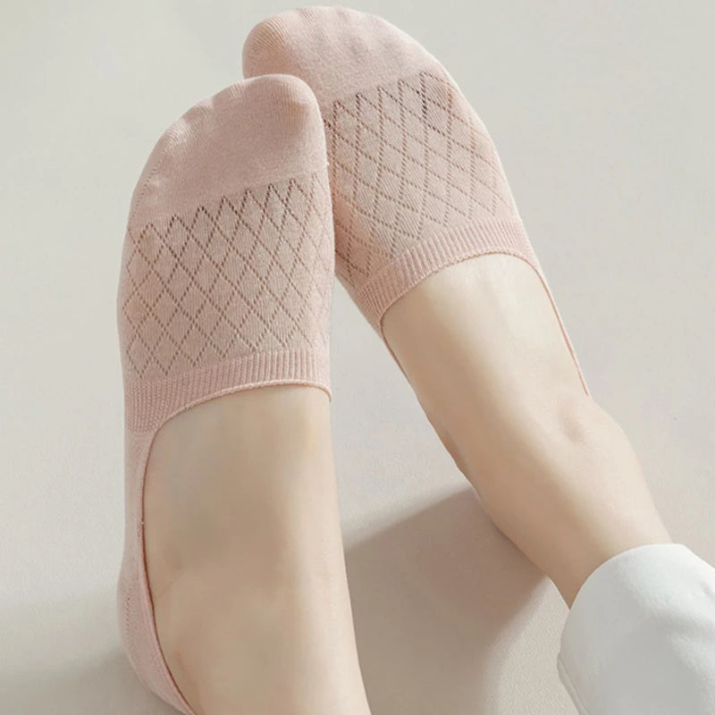 Womens Invisible Boat Socks - 5 Pairs Non-slip Breathable Mesh Low Cut Summer Sox - ZOOMNSTORE