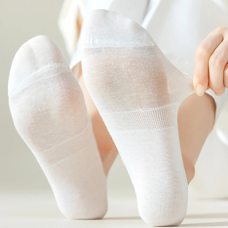 Womens Invisible Boat Socks - 5 Pairs Non-slip Breathable Mesh Low Cut Summer Sox - ZOOMNSTORE