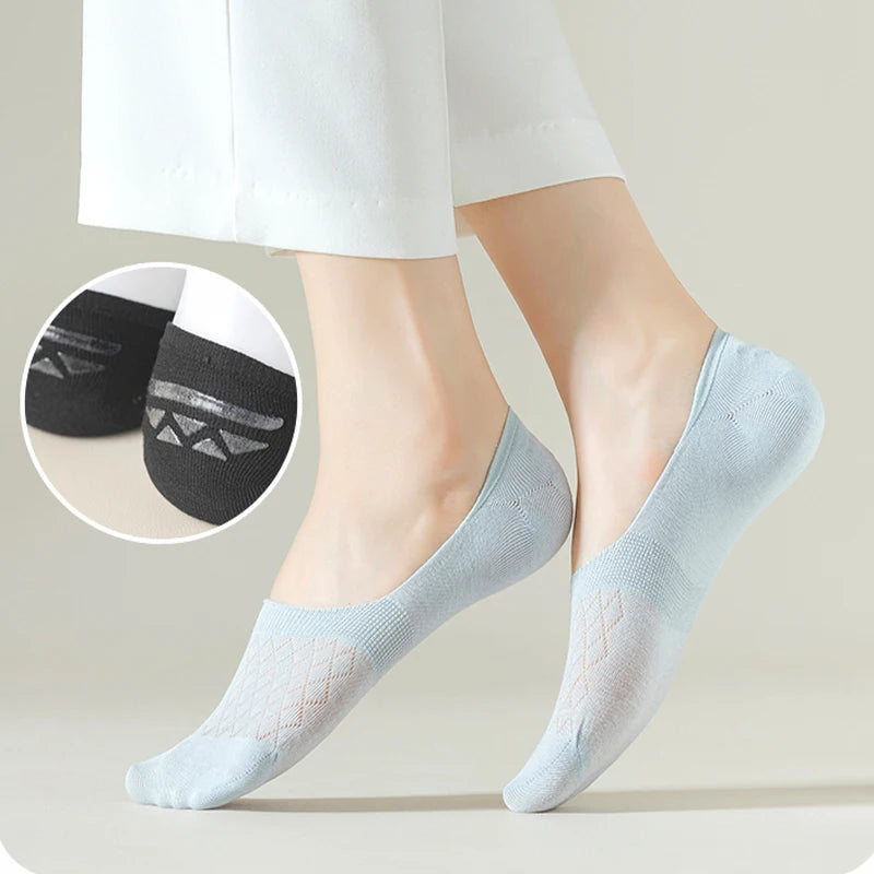 Womens Invisible Boat Socks - 5 Pairs Non-slip Breathable Mesh Low Cut Summer Sox - ZOOMNSTORE