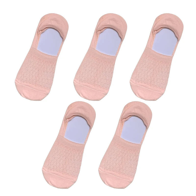 Womens Invisible Boat Socks - 5 Pairs Non-slip Breathable Mesh Low Cut Summer Sox - ZOOMNSTORE