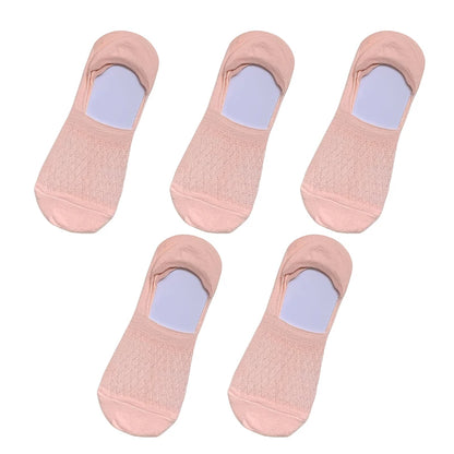 Womens Invisible Boat Socks - 5 Pairs Non-slip Breathable Mesh Low Cut Summer Sox - ZOOMNSTORE