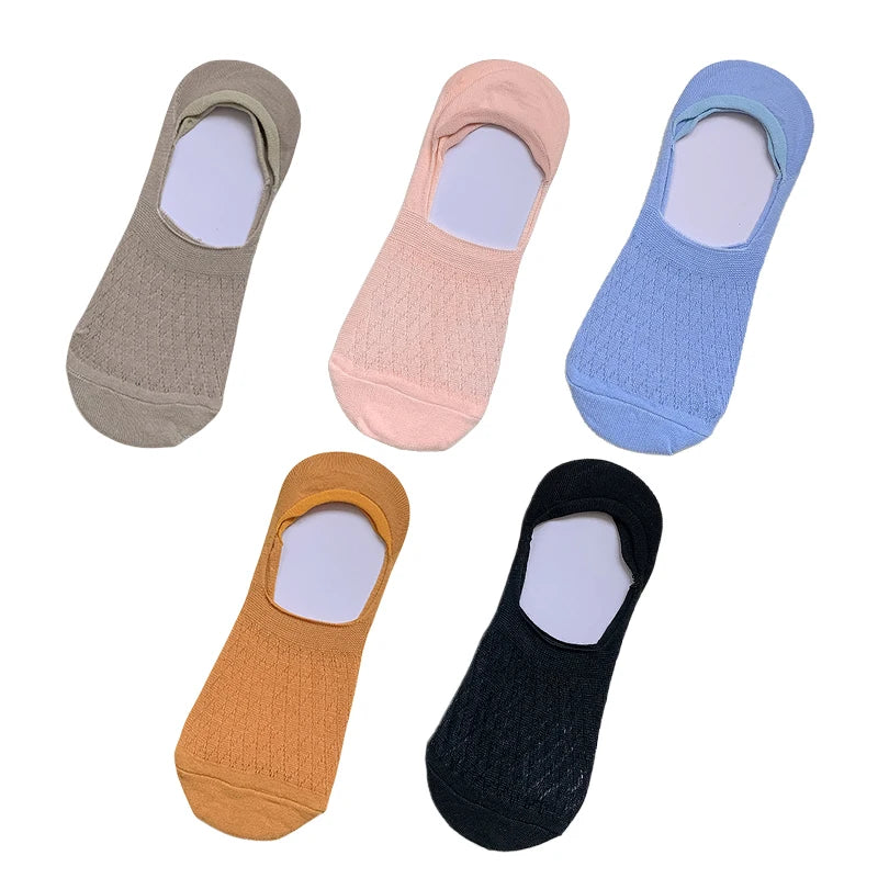 Womens Invisible Boat Socks - 5 Pairs Non-slip Breathable Mesh Low Cut Summer Sox - ZOOMNSTORE