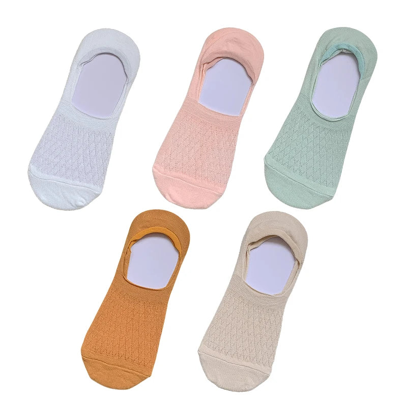 Womens Invisible Boat Socks - 5 Pairs Non-slip Breathable Mesh Low Cut Summer Sox - ZOOMNSTORE