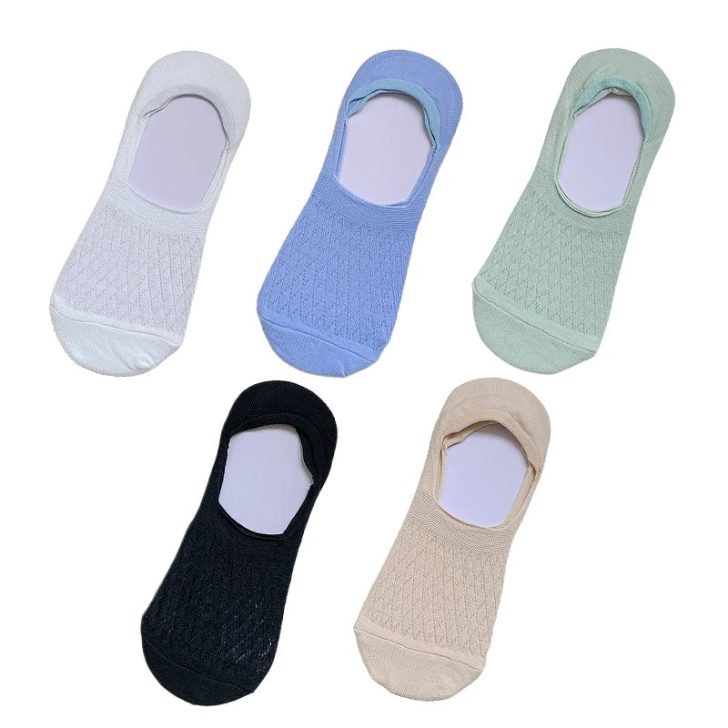 Womens Invisible Boat Socks - 5 Pairs Non-slip Breathable Mesh Low Cut Summer Sox - ZOOMNSTORE