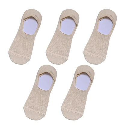 Womens Invisible Boat Socks - 5 Pairs Non-slip Breathable Mesh Low Cut Summer Sox - ZOOMNSTORE