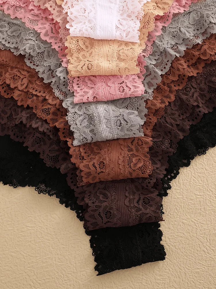 Women Lace Panties - Seamless Cotton Bikini Low-Rise T-Back Lingerie Set - ZOOMNSTORE