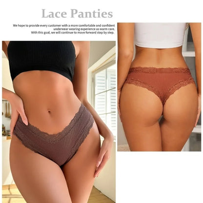 Women Lace Panties - Seamless Cotton Bikini Low-Rise T-Back Lingerie Set - ZOOMNSTORE