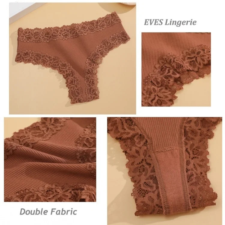 Women Lace Panties - Seamless Cotton Bikini Low-Rise T-Back Lingerie Set - ZOOMNSTORE