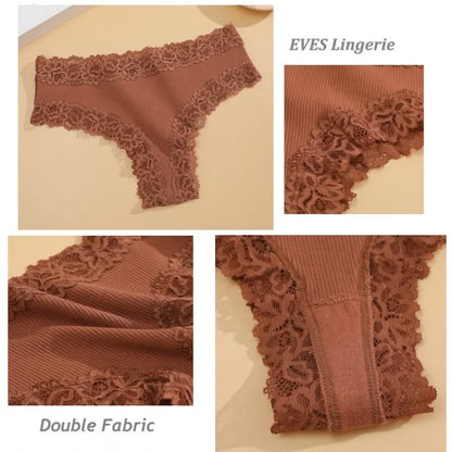 Women Lace Panties - Seamless Cotton Bikini Low-Rise T-Back Lingerie Set - ZOOMNSTORE
