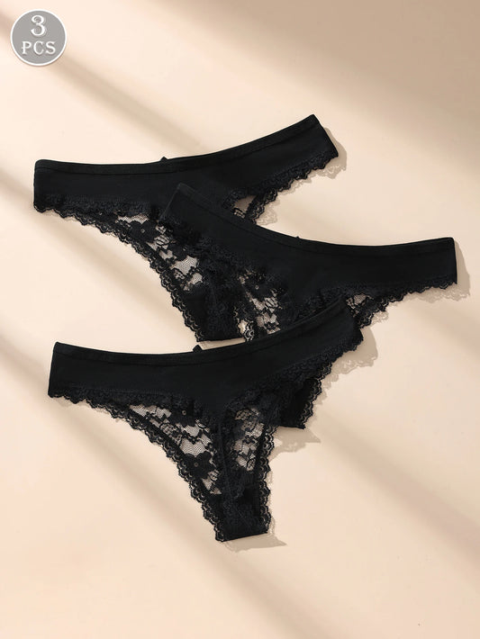 Women Lace Underwear – Low Waist Lace Bow Panties | Seamless, Soft & Breathable 3-Pack - ZOOMNSTORE