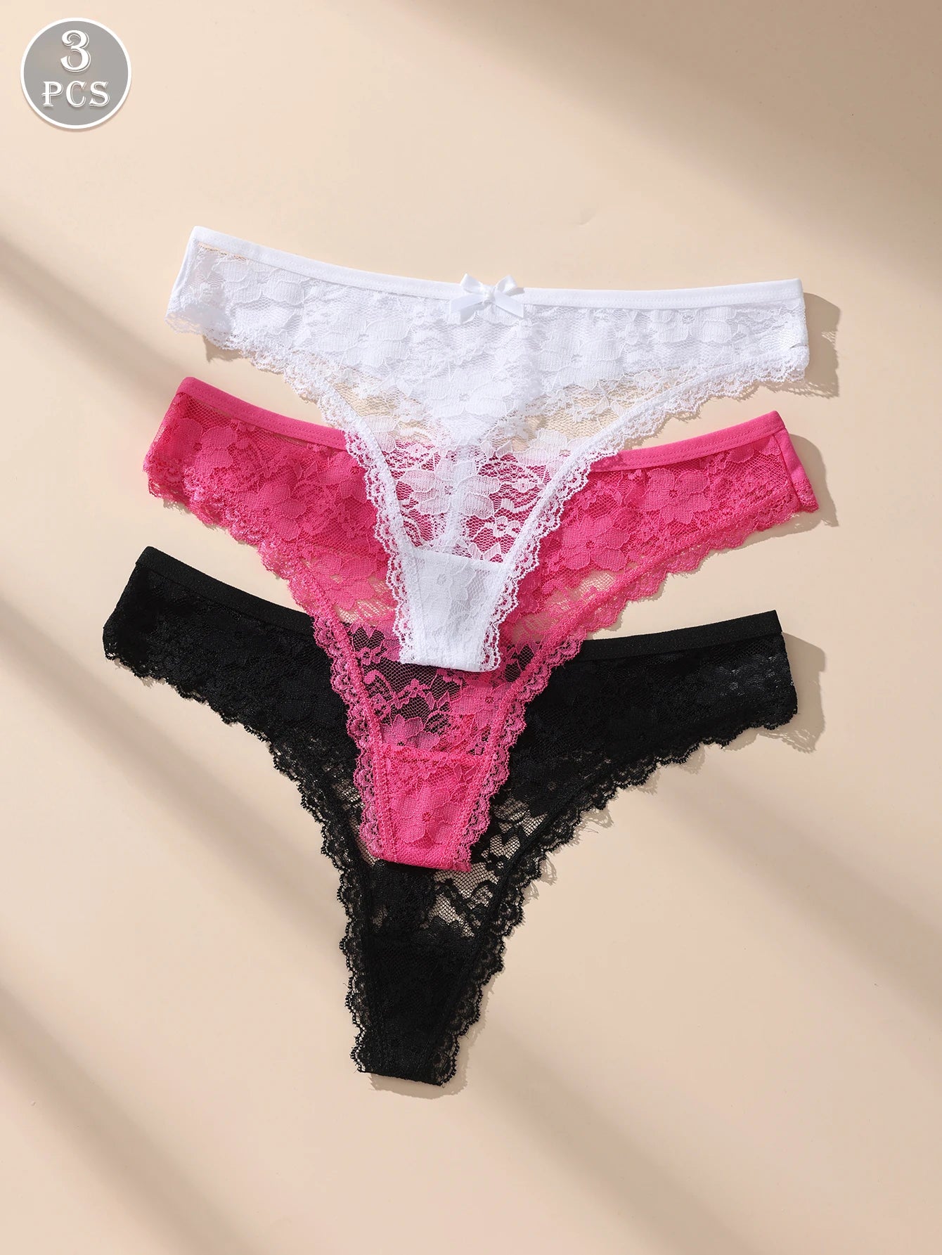 Women Lace Underwear – Low Waist Lace Bow Panties | Seamless, Soft & Breathable 3-Pack - ZOOMNSTORE