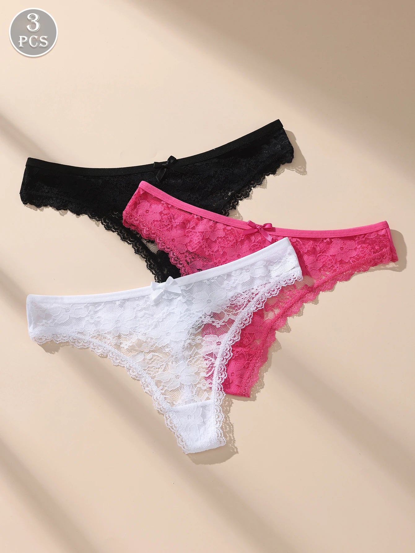 Women Lace Underwear – Low Waist Lace Bow Panties | Seamless, Soft & Breathable 3-Pack - ZOOMNSTORE