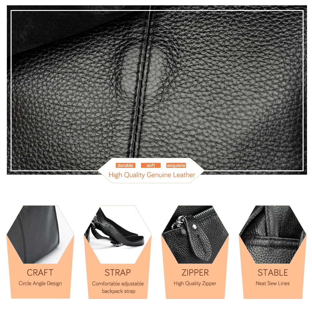 Stylish Black and White Leather Womens Backpack - Anti-Theft Large Capacity Travel Rucksack - ZOOMNSTORE